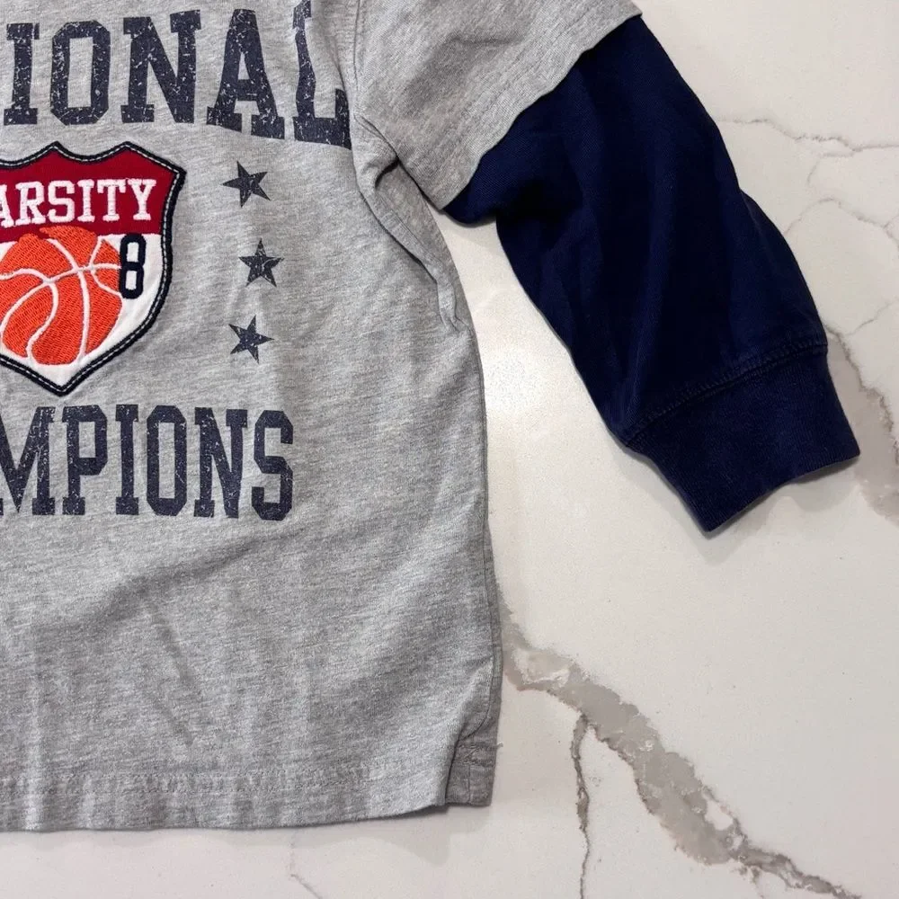 Carter’s | Baby Toddler Boys Grey Navy Long Sleeve Basketball Sports T-Shirt 2T